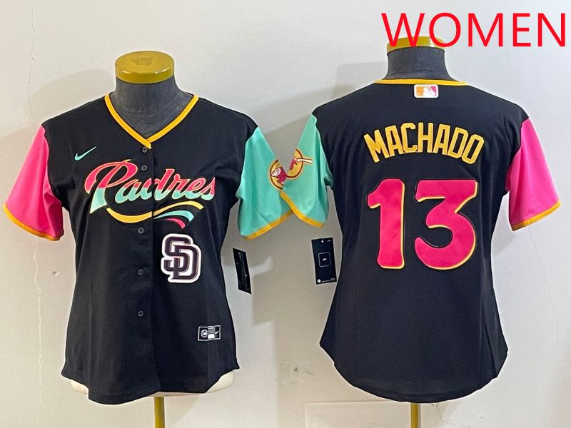 Women San Diego Padres #13 Machado Black City Edition 2025 Nike MLB Jersey style 7